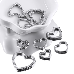 Polished silver heart hollow pendants in stainless steel for DIY jewelry making