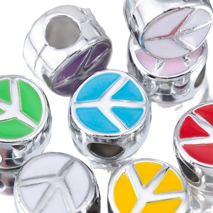 Colorful metal peace sign beads with enamel finish for DIY jewelry and bracelets