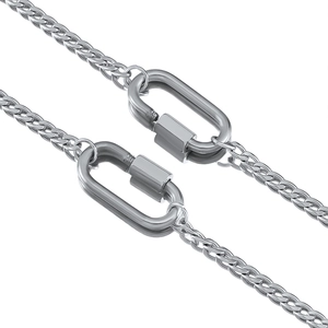 Double flat woven stainless steel chain with oval screw carabiner locks for DIY jewelry