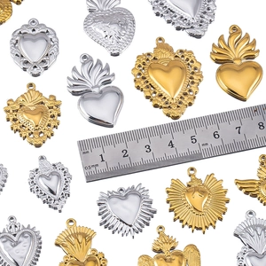 Colgantes de corazón de acero inoxidable oro y plata para joyas DIY con escala de medida