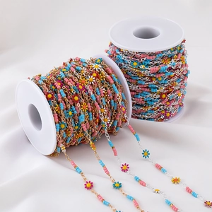 DIY copper daisy flower chain with colorful beads for custom necklace making