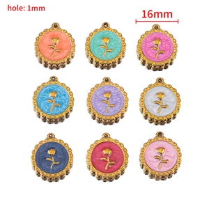 Set of 9 colorful 16mm stainless steel rose flower pendants for DIY jewelry making