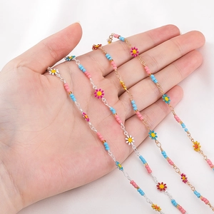 Bohemian Colorful Enamel Daisy Flower Copper Bead Chain For DIY Necklace Bracelet Anklet Making Summer Beach Women Jewelry