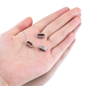 Drei ovale 201 Edelstahl-Stopper mit gebürsteter Metalloberfläche für DIY-Schmuck und Handwerk