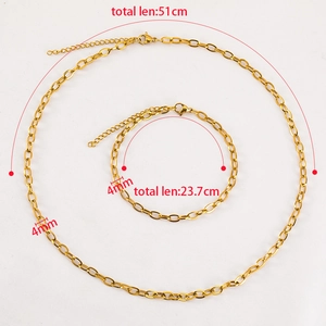 Gold stainless steel paperclip necklace and bracelet set with lobster clasp measurements