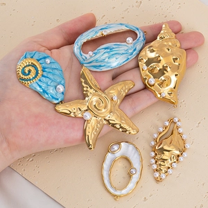 Ciondoli marini in acciaio inossidabile 304 dorato con stelle marine e conchiglie blu