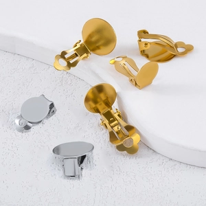 Convertidores de Pendientes de Clip de Acero Inoxidable 304 para Orejas No Perforadas Base Redonda Plana Componentes DIY Oro Plata