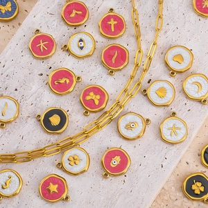 Pendentifs émaillés en acier inoxydable 304 et collier trombones dorés bohème