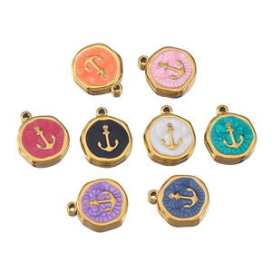 Lot de 8 pendentifs ancre émaillés colorés en acier inoxydable doré pour création bijoux