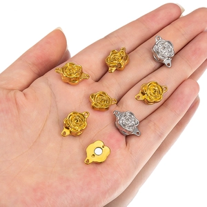 Fermoir magnétique en forme de rose 3D en or et argent pour création de bijoux