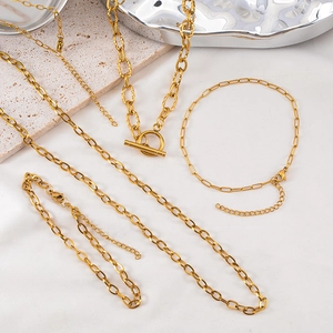 Stainless Steel Oval Link Paperclip Chain Necklace Bracelet For Women Gold Steel Color Jewelry With Toggle Clasp Lobster Clasp