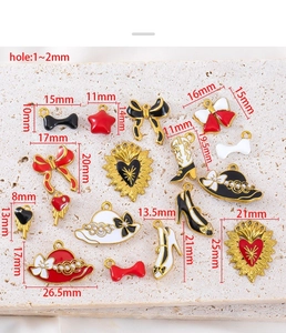 Detail of red and black enamel 304 stainless steel DIY charms with size dimensions
