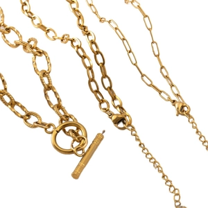 Three gold-plated stainless steel necklace styles featuring OT and lobster clasps