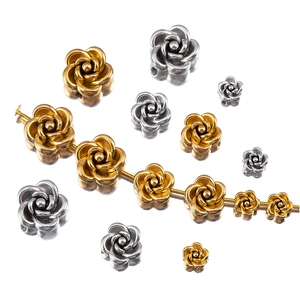 304 Edelstahl Kamelie Blume Perlen Schmuckherstellung 18K Vergoldet Metall Rose Abstandsperlen DIY Armband Halskette