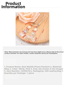 Détail de bijoux de téléphone en alliage avec pendentifs étoile et papillon rose et blanc nacré