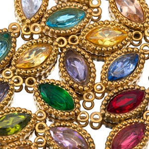 Colorful water-drop rhinestone pendants in vintage gold settings for DIY jewelry making