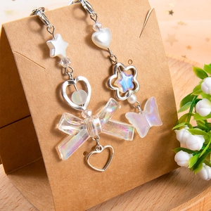 Sweet Alloy Phone Charm With Colored Glaze Beads Bow Knot Beaded Keychain Lanyard For Women Girls Mobile Phone Accessories