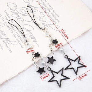 Cool black star beaded keychain with white pearls and 155mm silver chain decoration