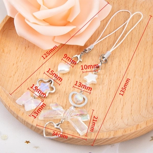 Sweet Korean style heart and star beaded phone charm set with alloy chain and resins