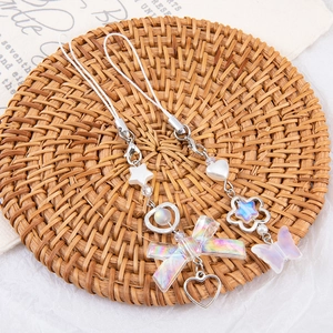 Sweet Korean style heart and star alloy phone charms with iridescent butterfly accents