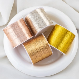 DIY jewelry copper wire set in four metallic colors on white silk and ceramic plate