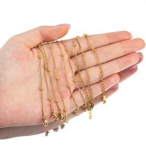 Polished gold stainless steel layered bead chain bracelet with lobster clasp for women