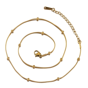 Minimalist golden stainless steel snake chain bracelet with beads and lobster clasp