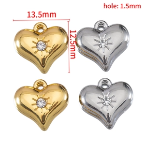 Alloy heart pendant charms in gold and silver with sunburst rhinestones for DIY jewelry