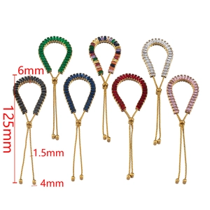 Adjustable colorful stone bracelets in gold plating with rectangle step-cut zirconia