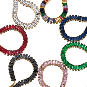 Colorful baguette-cut zircon bracelets in stainless steel with gold plating, multi-color set
