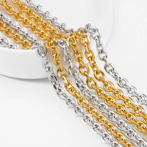 Polished 10x7.5mm aluminum cross flat cable chain in gold and silver tones for DIY jewelry