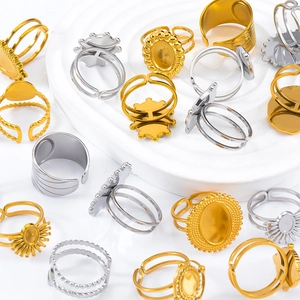 Adjustable stainless steel ring bases for DIY jewelry in gold and silver finishes