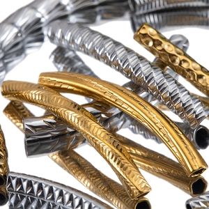 Perles tubes courbés en acier inoxydable 304 texturé pour création bijoux en or et en argent