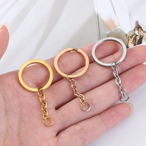 Flat stainless steel 25mm key rings with chains in gold, rose gold and silver finishes