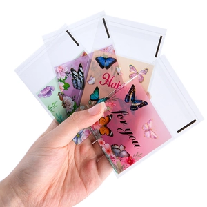Transparent self-adhesive gift bags with colorful floral bow cards for candy and jewelry