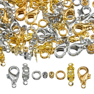 DIY jewelry making kit with gold and silver lobster clasps and open jump rings