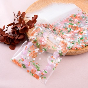 Rose Rabbit Patterned Self Adhesive Clear Plastic Bags For Jewelry Candy Cookies Gift Packing Storage Resealable Bags