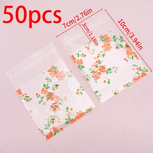 50pcs vintage orange rose pattern self-adhesive plastic bags for cookie and candy storage