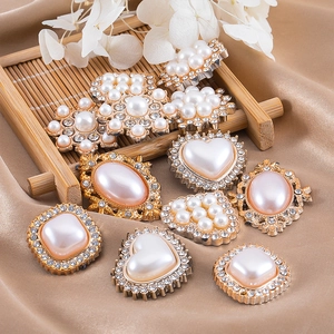 Vintage Baroque Alloy Artificial Pearl Rhinestone Flower Flatback Buttons Geometric Heart DIY Jewelry Accessories For Clothing Headband Decor