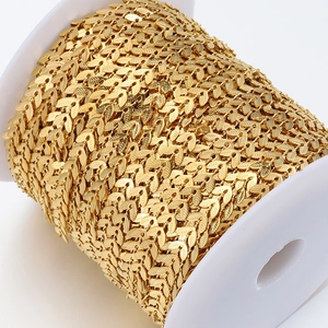 Golden 6mm stainless steel leaf chain on spool for DIY jewelry making and crafts