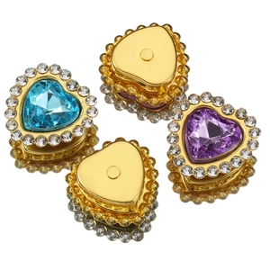 Dual-layer heart crystal rhinestones in blue and purple with gold plating for DIY crafts