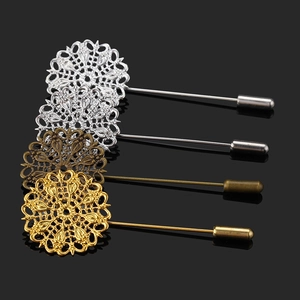 Vintage Copper Filigree Flower Lapel Pin Brooch Base Hollow Peacock Pattern Stick Pin For DIY Jewelry Making Accessories