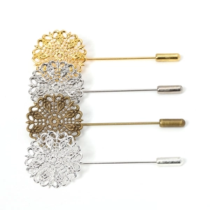 Hollow peacock feather filigree brooches in four metallic finishes for DIY jewelry making