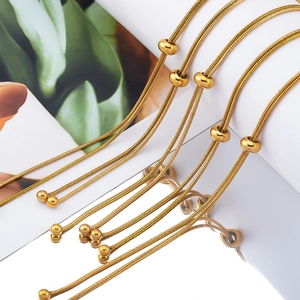Adjustable 18K gold-plated stainless steel snake chain necklace with sliding positioning bead