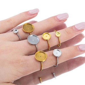Basi per Anelli Regolabili in Acciaio Inossidabile 304 Vassoio per Cabochon Tondo per Accessori Fai da Te Creazione Gioielli