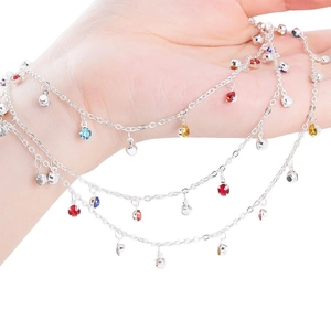 Luxurious feather water-drop chain with colorful rhinestones and silver bells for costumes