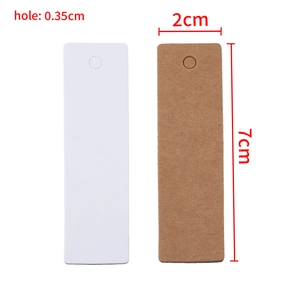 Blank kraft paper tags in white and brown, measuring 2x7cm with pre-punched holes