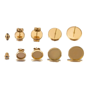 Roestvrij Staal 18K Vergulde Cirkelvormige Dienblad Oorknopjes Instellingen Ronde Blanco Basis Palen Pinnen Met Oorbel Ruggen DIY Sieraden Maken Accessoires