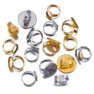 Adjustable Stainless Steel Ring Settings Round Flat Tray Bezel Base For DIY Jewelry Making Gold Silver Jewelry Findings