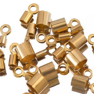 Polished gold stainless steel fold-over crimp end connectors for DIY jewelry making